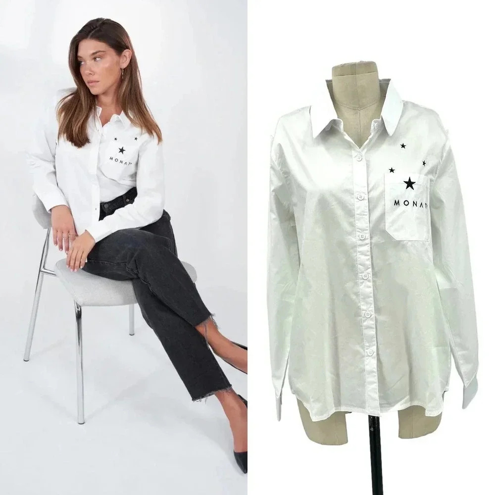 Monat Gear Monat Button Down Shirt White Start Logo Size Medium‎